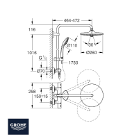 MEDIDAS COLUMNA DUCHA TERMOSTATICA EUPHORIA SYSTEM 260 GROHE